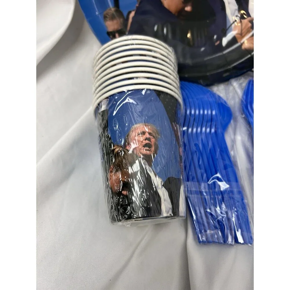 Donald Trump 2024 Fight Fight Fight Party Supply Set Patriotic Plates Cups Etc